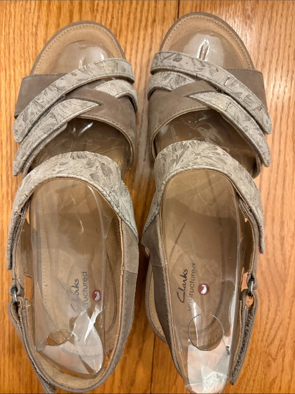 Clarks Taupe/Beige Wedge Sandals
